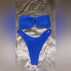 Blue Textured Bikini Set